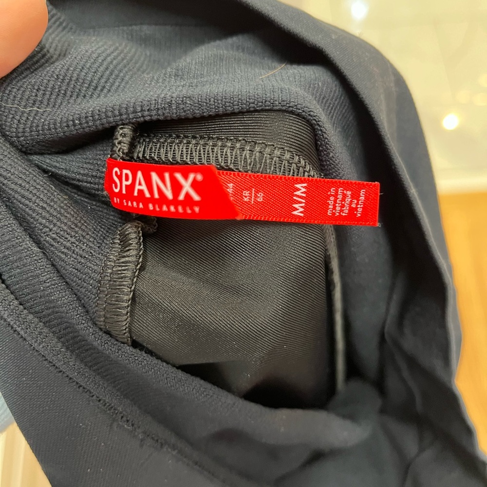 Spanx black, maternity faux leather leggings.